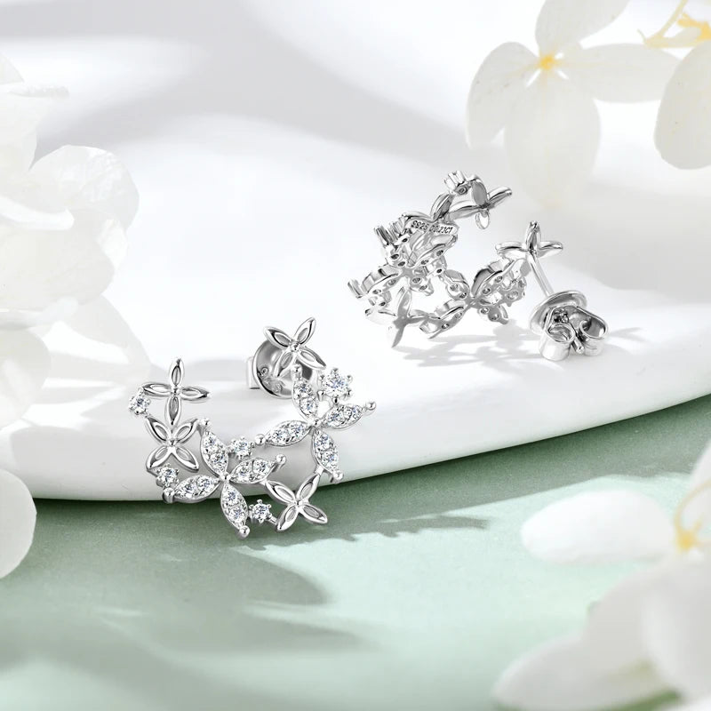 Leaf-Shape Moissanite Stud Earring Original 925 Sterling Silver Earrings