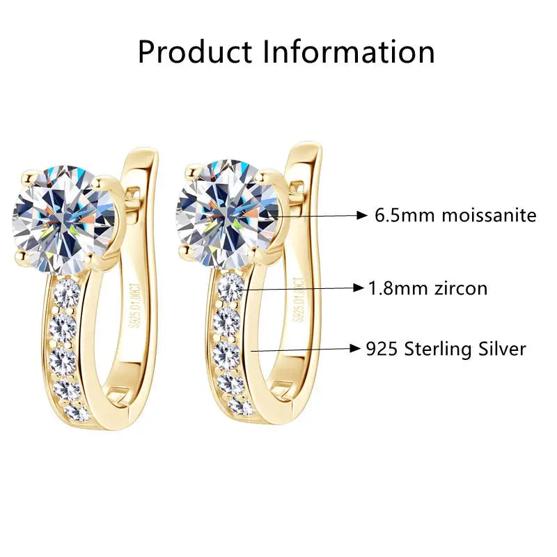 925 Sterling Silver Classic U Shape Hoop Earrings Sparkling Round Moissanite