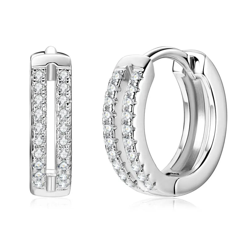 925 Sterling Silver Hoop Earrings 1mm Round Moissanite Diamond