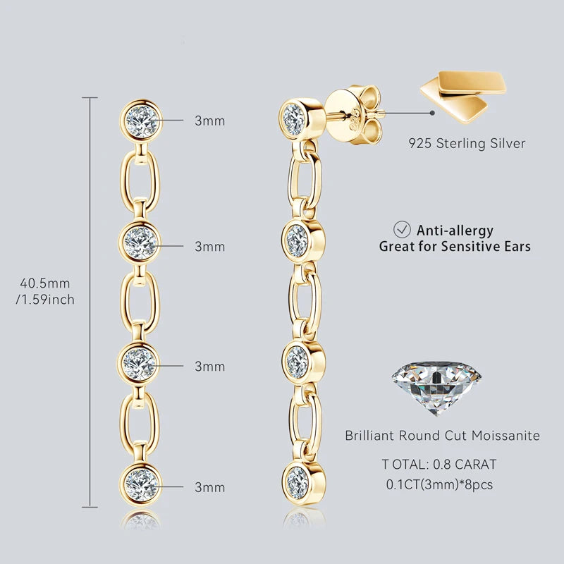 Moissanite Earrings 925 Sterling Silver Long Tassel Earring