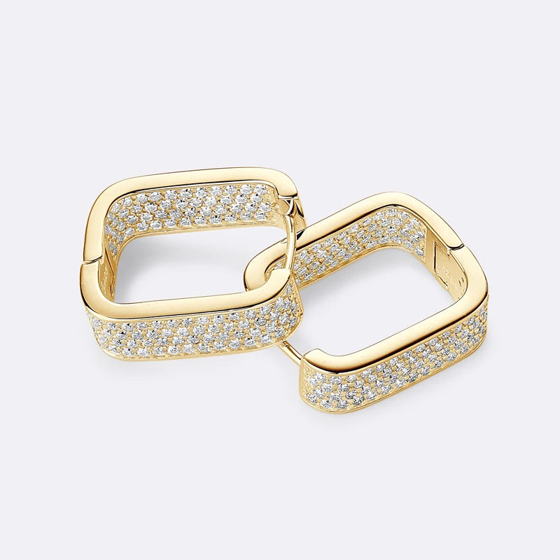 925 Sterling Silver U-shaped Square Earring Moissanite Hoop Earrings