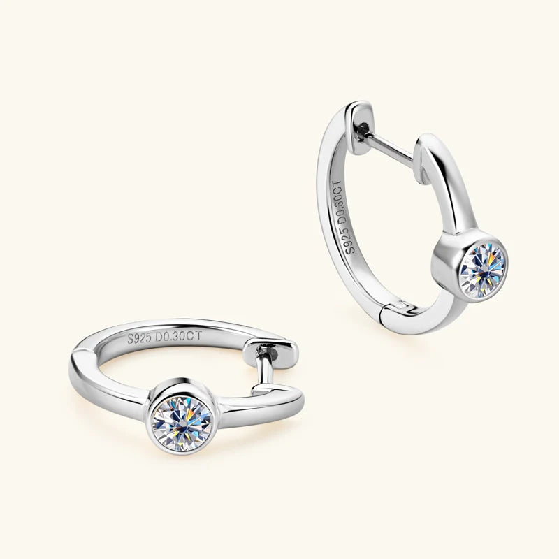 Sterling Silver Earrings 925 0.3CT Moissanite Hoop Earring