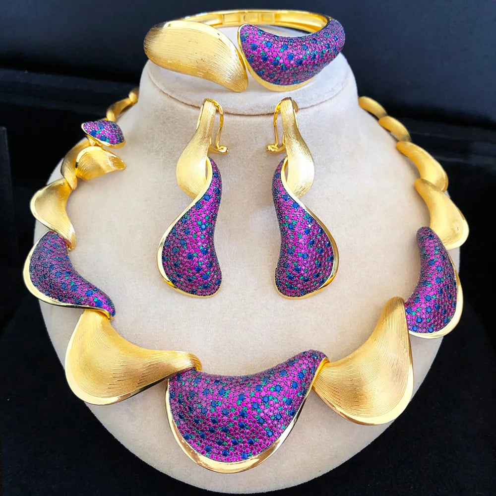 New Bold 4PCS African Jewelry Sets For Women Wedding Party Zirconia Indian Dubai Bridal Charms Accessory