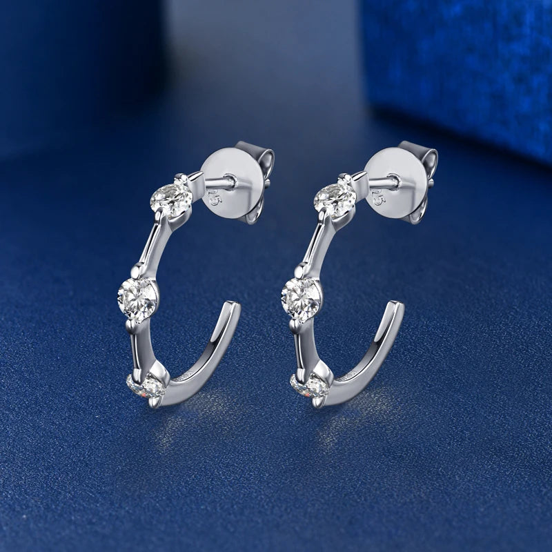 Certified 3mm Moissanite Earrings for Women 925 Sterling Silver Unique C-shaped Stud Earring