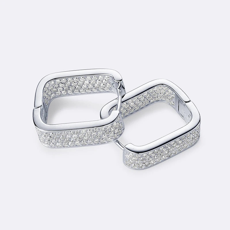 925 Sterling Silver U-shaped Square Earring Moissanite Hoop Earrings