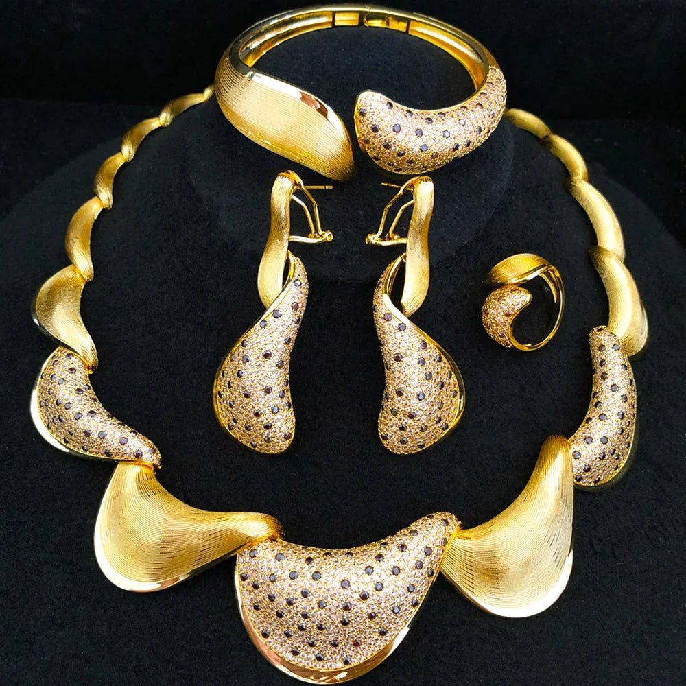 New Bold 4PCS African Jewelry Sets For Women Wedding Party Zirconia Indian Dubai Bridal Charms Accessory