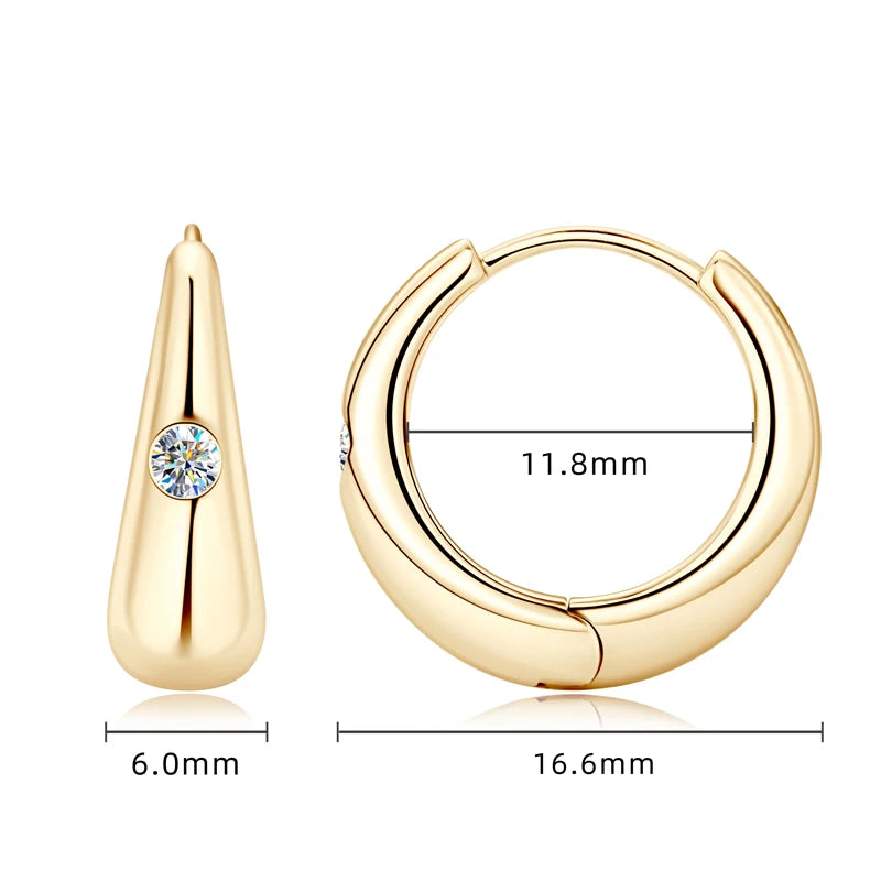 Moissanite Hoop Earrings Exquisite 925 Sterling Silver Chunky Dome Earring