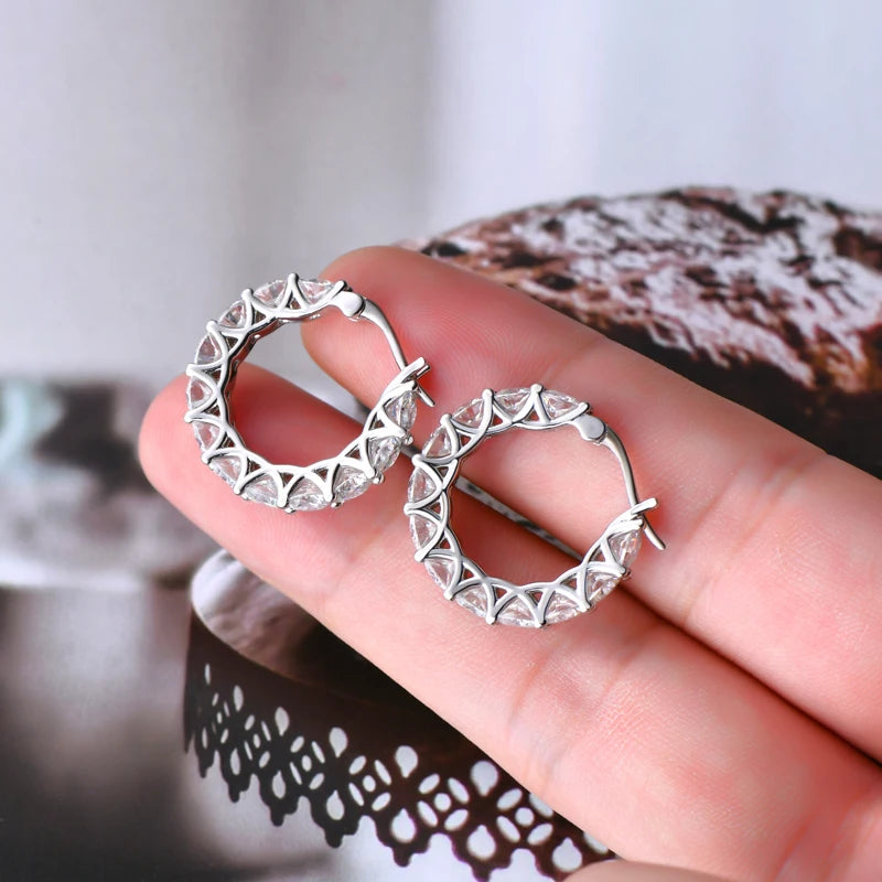 Moissanite Huggie Hoop Earrings 925 Sterling Silver Hollow Circle
