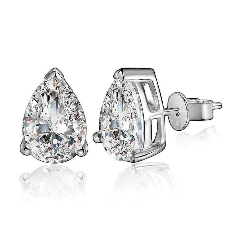 0.5 carat 4x6mm pear cut moissanite stud earrings in a brilliant white gold plated 925 sterling silver setting.
