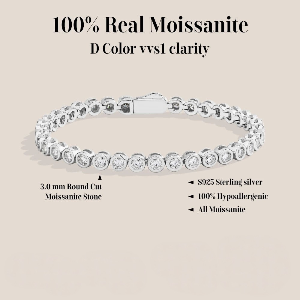 D Color VVS1 Moissanite Tennis Bracelet in 925 Silver
