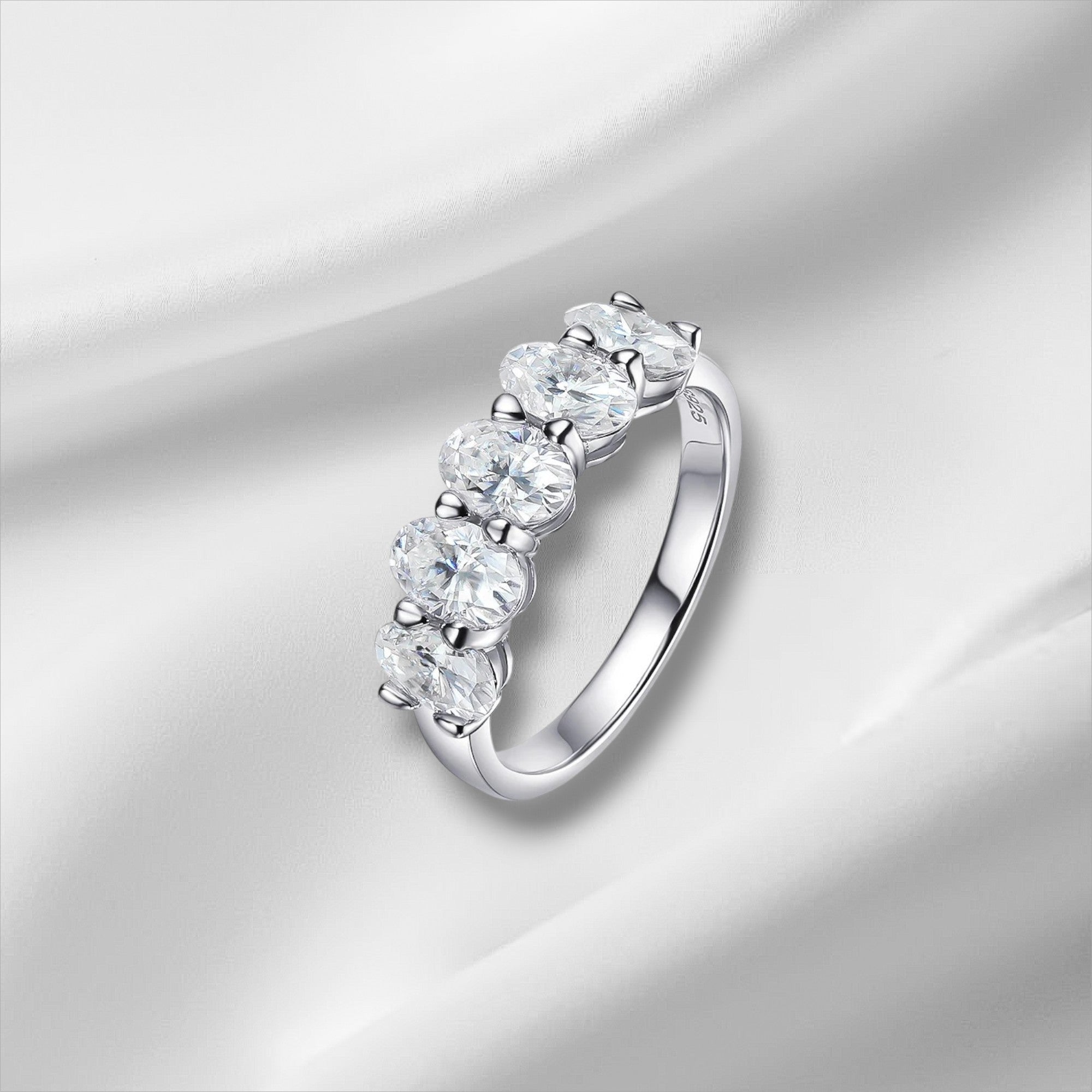 Oval Moissanite Eternity Band - D VVS1 S925 Silver 4x6mm