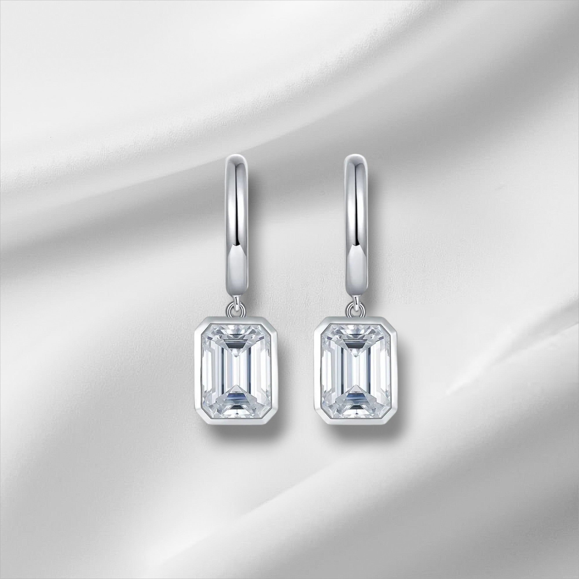 Emerald Cut Moissanite Drop Earrings | D VVS1 S925 Silver