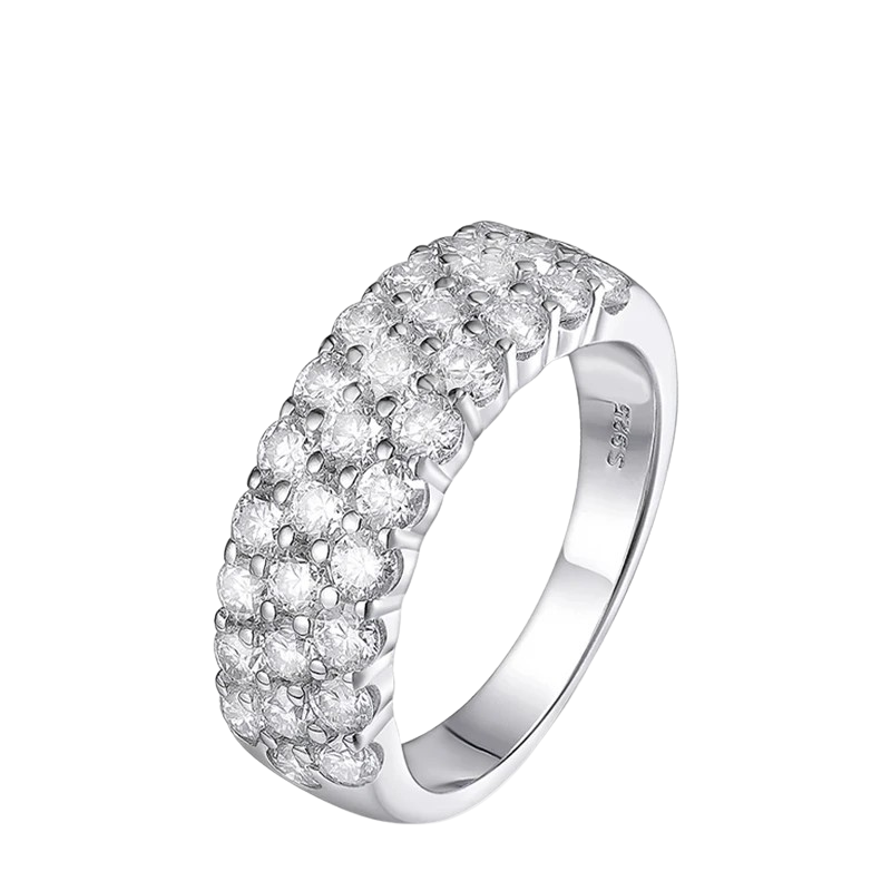3-Row Moissanite Half Eternity Band - S925 Sterling Silver