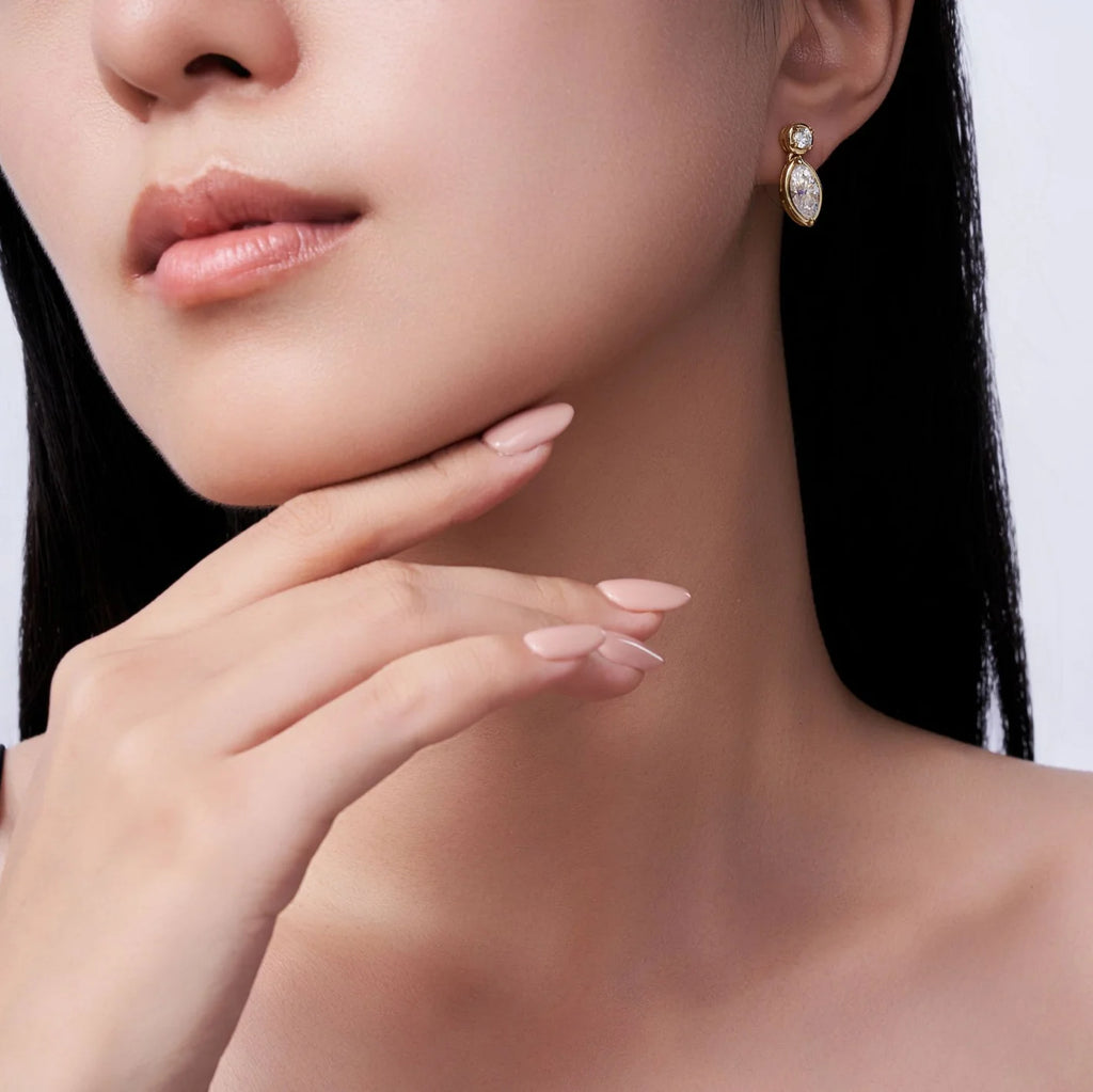 Round/Marquise Cut Moissanite Drop Earrings for Women S925 Sterling Silver Plated 18k Stud Earrings Wedding Jewelry