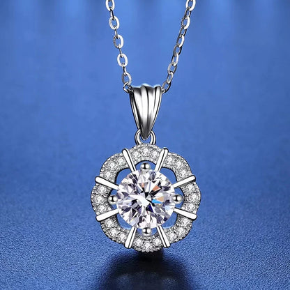 1ct Moissanite Flower Pendant Necklace