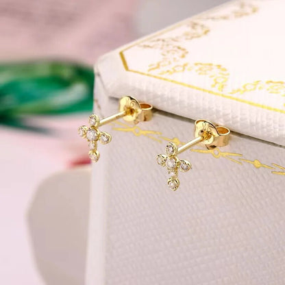 Gold Moissanite Cross Ear Studs