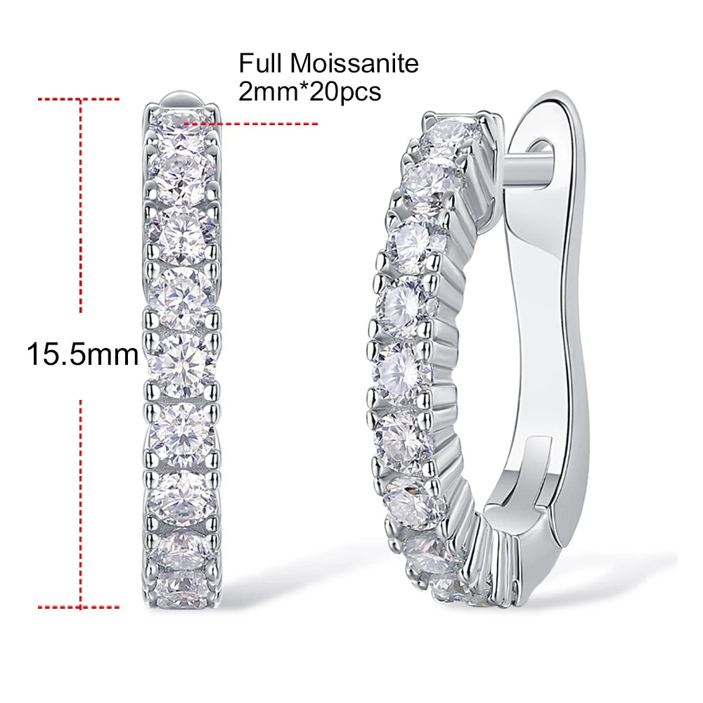 D Color Moissanite Earrings 925 Sterling Sliver Plated White Gold Hoop Earring For Women Classic Wedding Party Jewelry