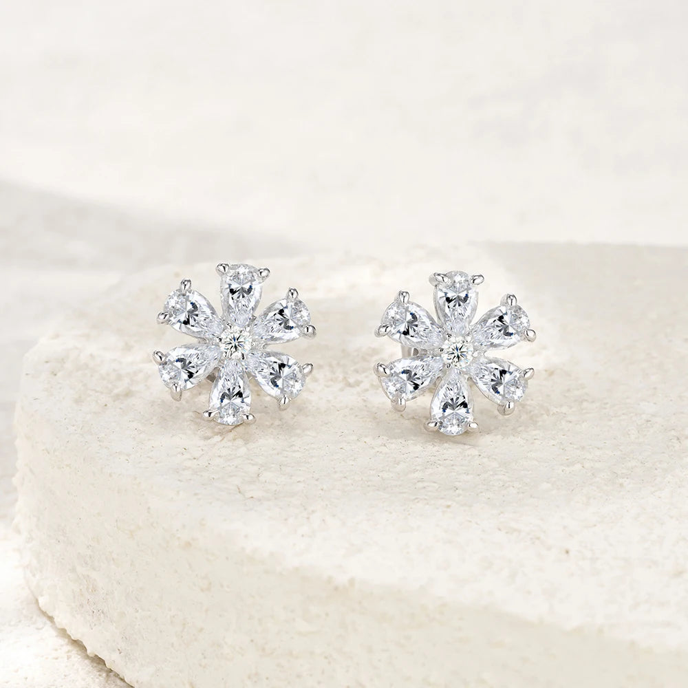 Pear Cut All Moissanite Stud Earrings for Women GRA Certified Flowers Shape Diamond Earrings S925 Silver Jewelry Gift