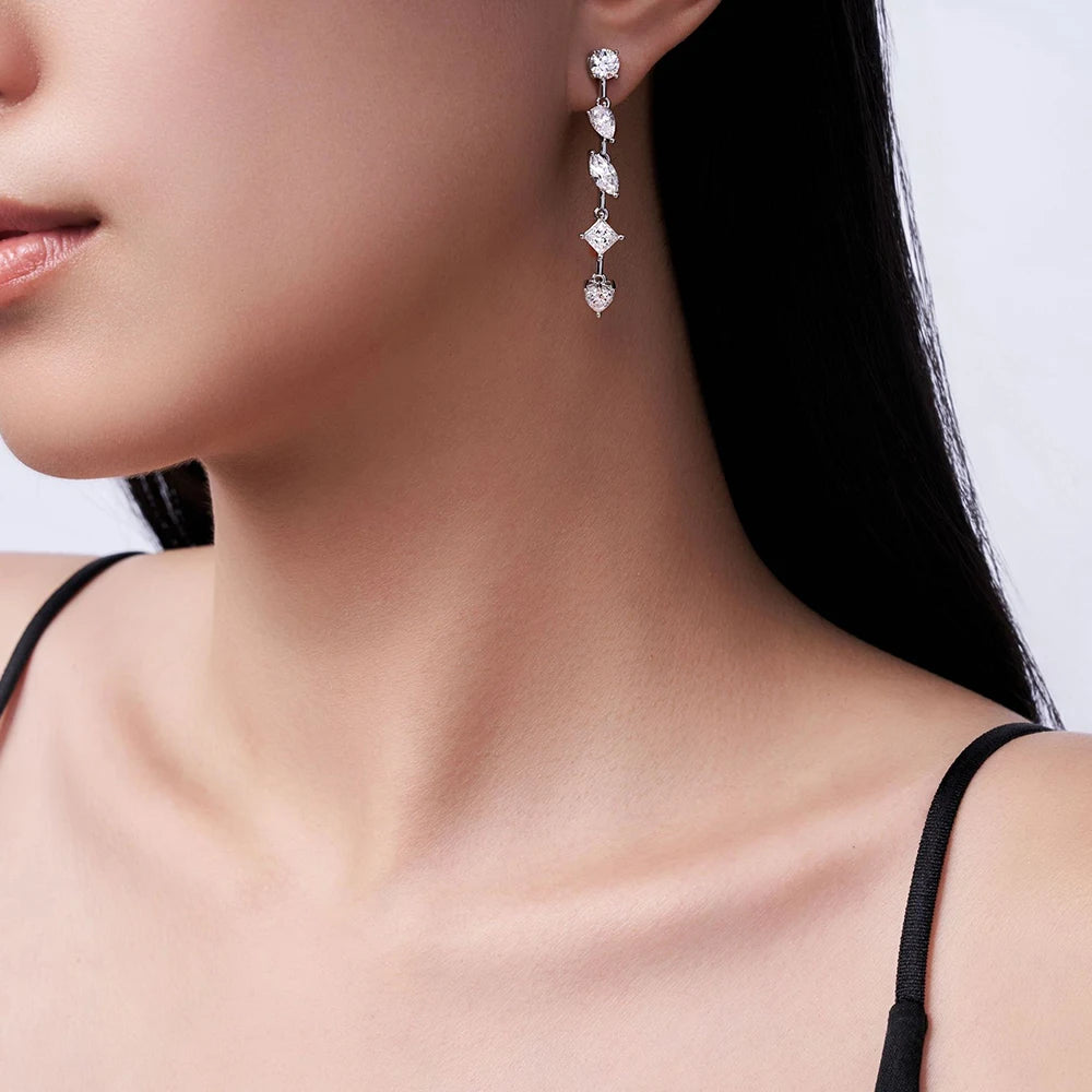 All Moissanite Drop Earrings for Women Pear /Marquise/Heart Cut Diamond 925 Silver Long Tassel Dangle Earring Party Jewelry GRA