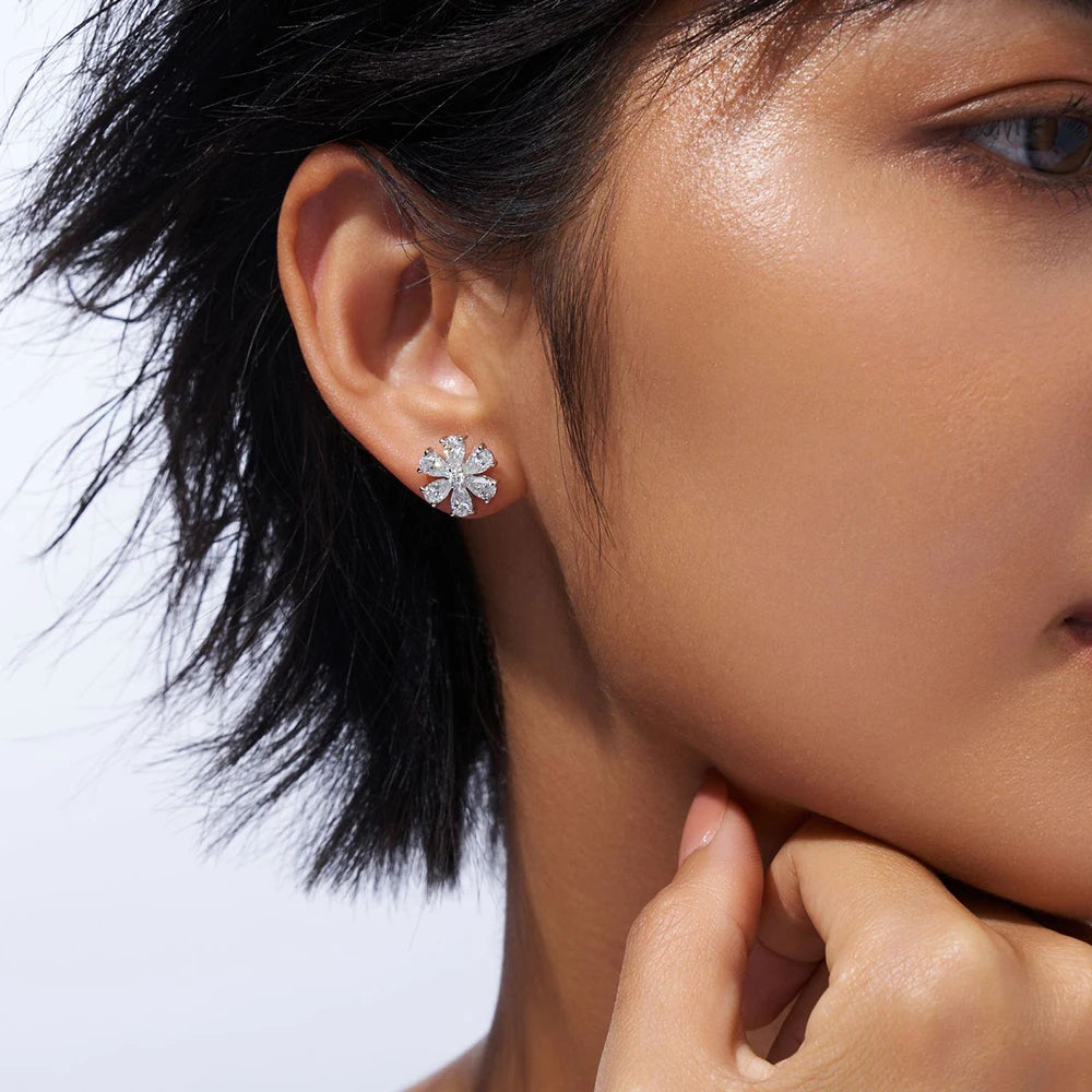 Pear Cut All Moissanite Stud Earrings for Women GRA Certified Flowers Shape Diamond Earrings S925 Silver Jewelry Gift