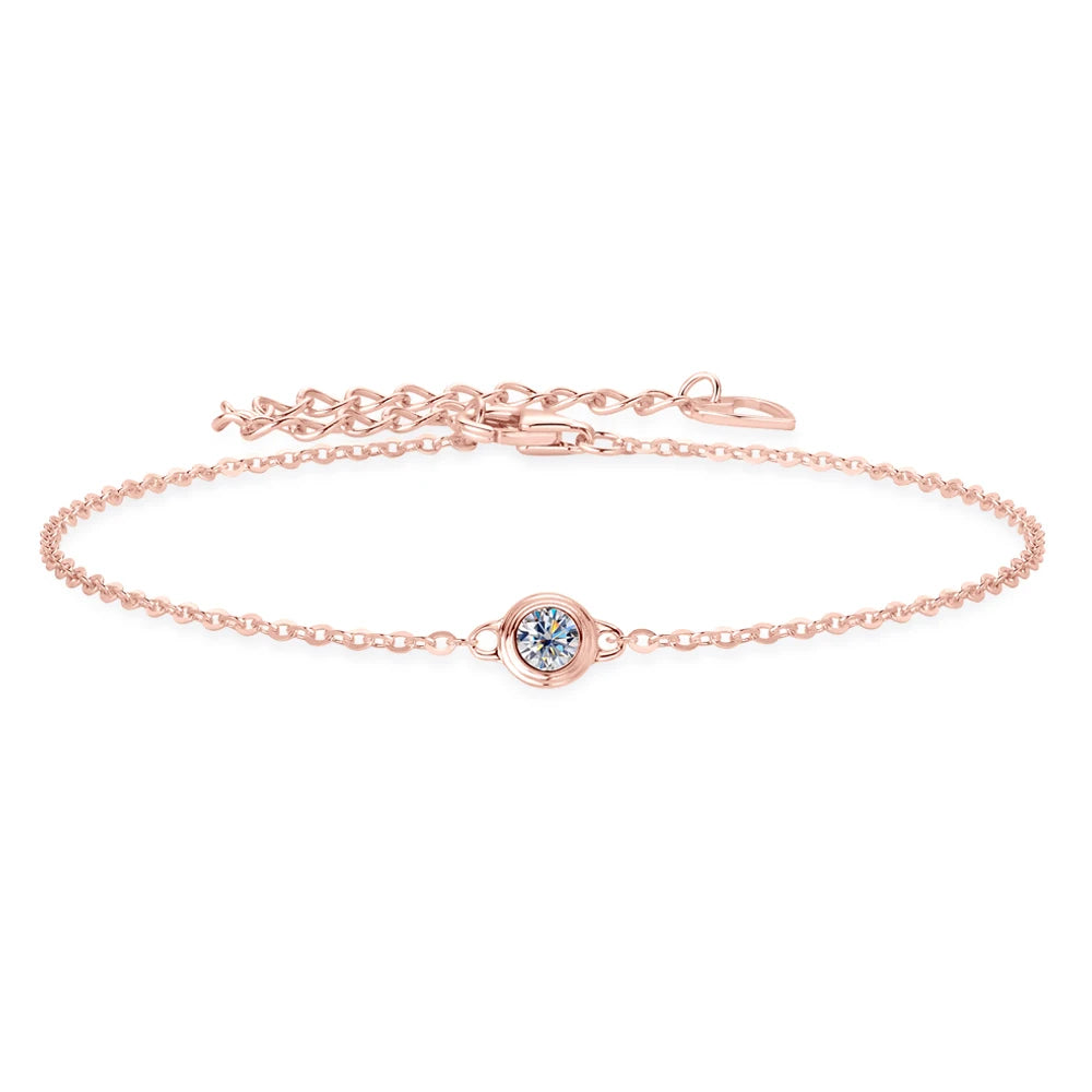 Moissanite Bracelet for Women 14K Gold Plated 925 Sterling Silver Charm Bracelet 3mm 0.1ct Original Fine Jewelry Gift