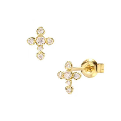 Gold Moissanite Cross Ear Studs