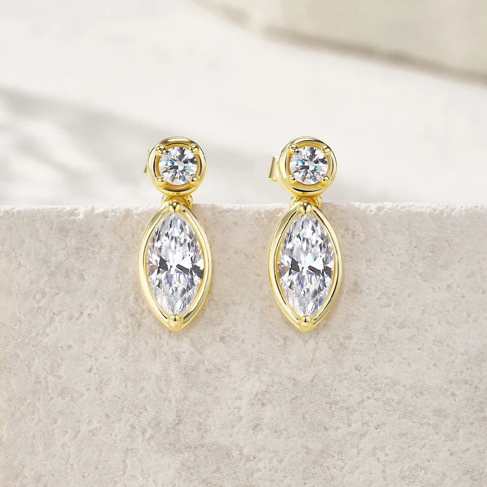 Round/Marquise Cut Moissanite Drop Earrings for Women S925 Sterling Silver Plated 18k Stud Earrings Wedding Jewelry