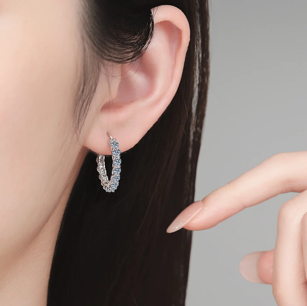 3mm All Moissanite Hoop Earrings 925 Sliver Plated White Gold Earring for Women Classic Sparkly Bridal Wedding Jewelry