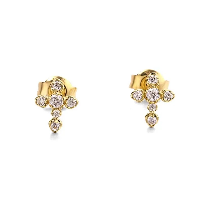 Gold Moissanite Cross Ear Studs