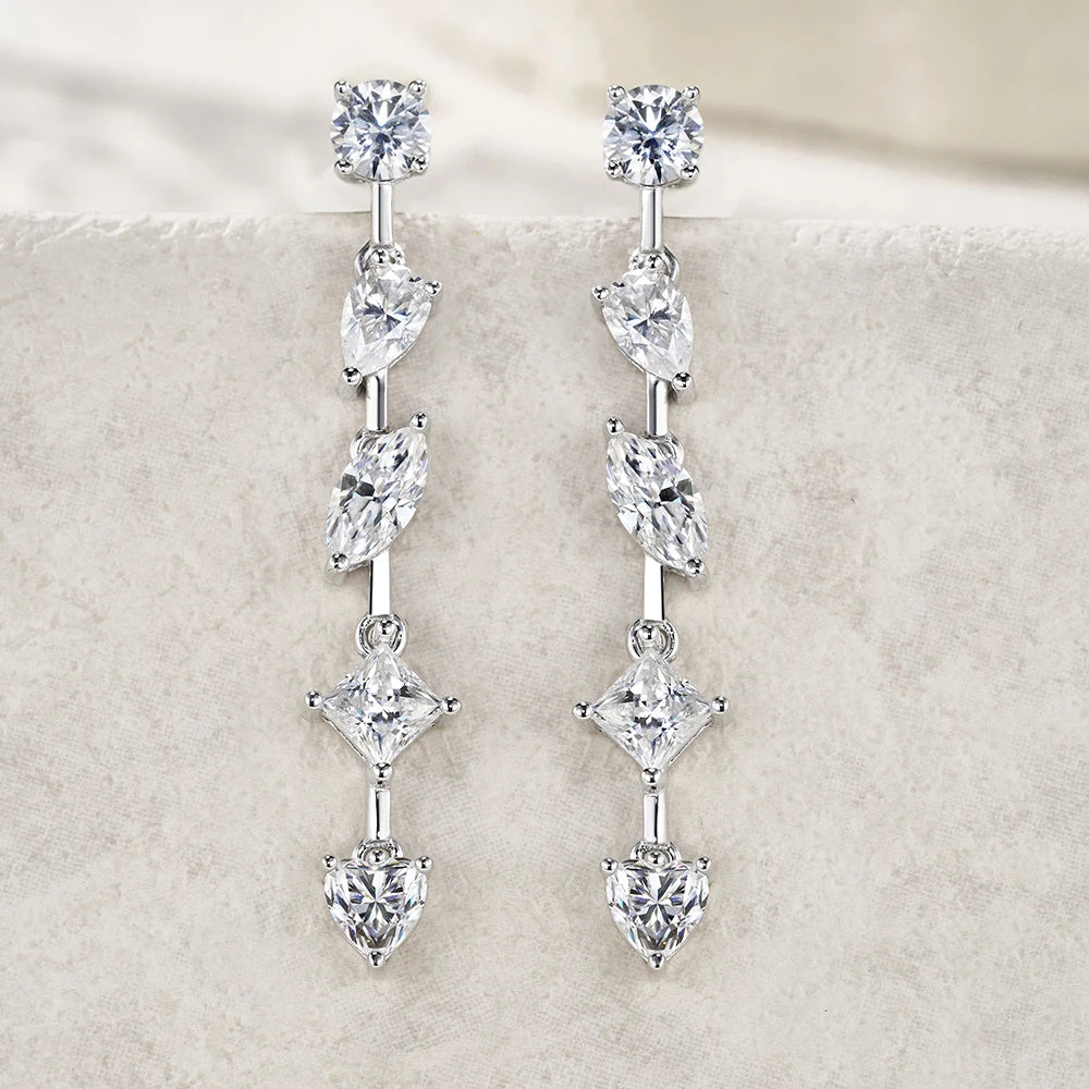 All Moissanite Drop Earrings for Women Pear /Marquise/Heart Cut Diamond 925 Silver Long Tassel Dangle Earring Party Jewelry GRA