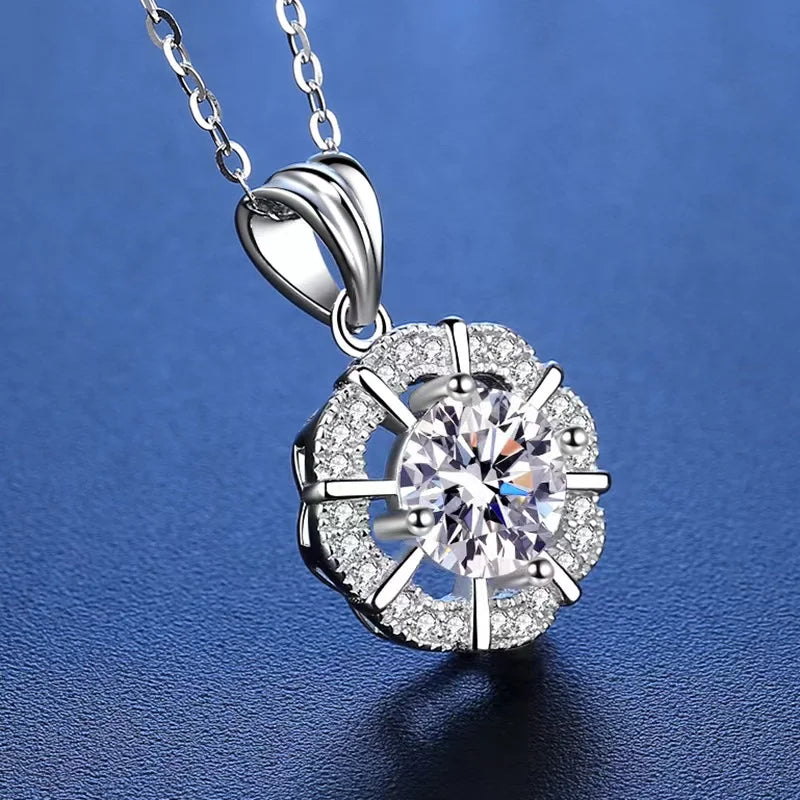 1ct Moissanite Flower Pendant Necklace