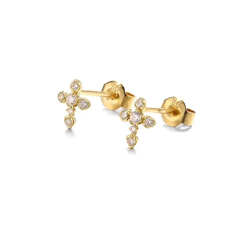 Gold Moissanite Cross Ear Studs