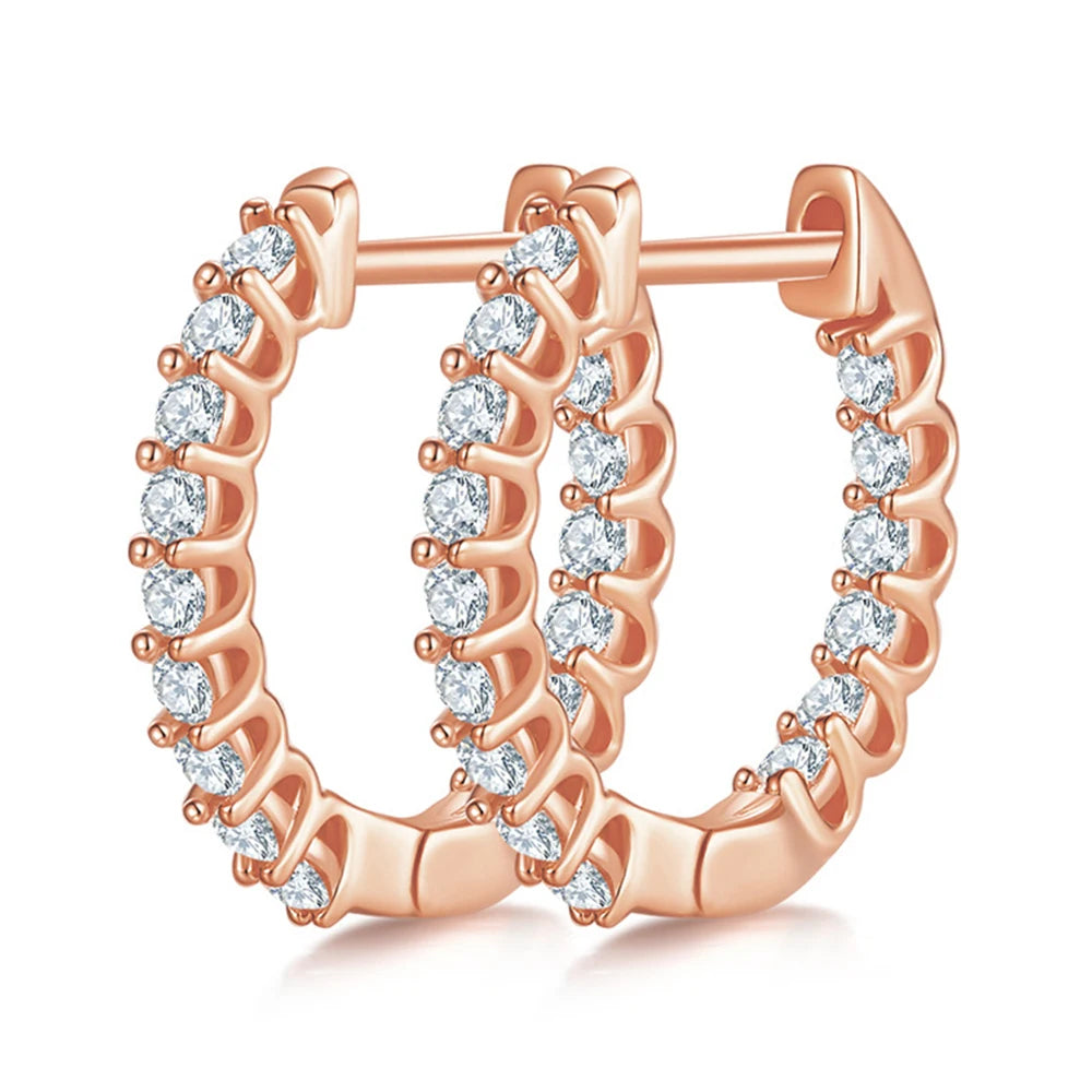 1.5mm Rose Gold Color Moissanite Hoop Earrings for Women 925 Sterling Silver Plated 18k Hypoallergenic Earrings GRA
