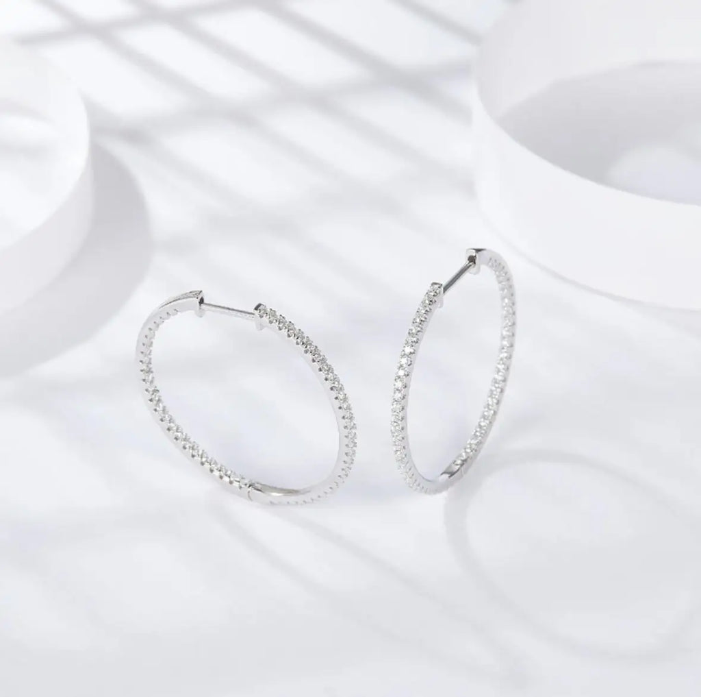 Hoop Earrings for Women Original 925 Sliver VVS1 Diamond Ear Studs Trendy All Moissanite