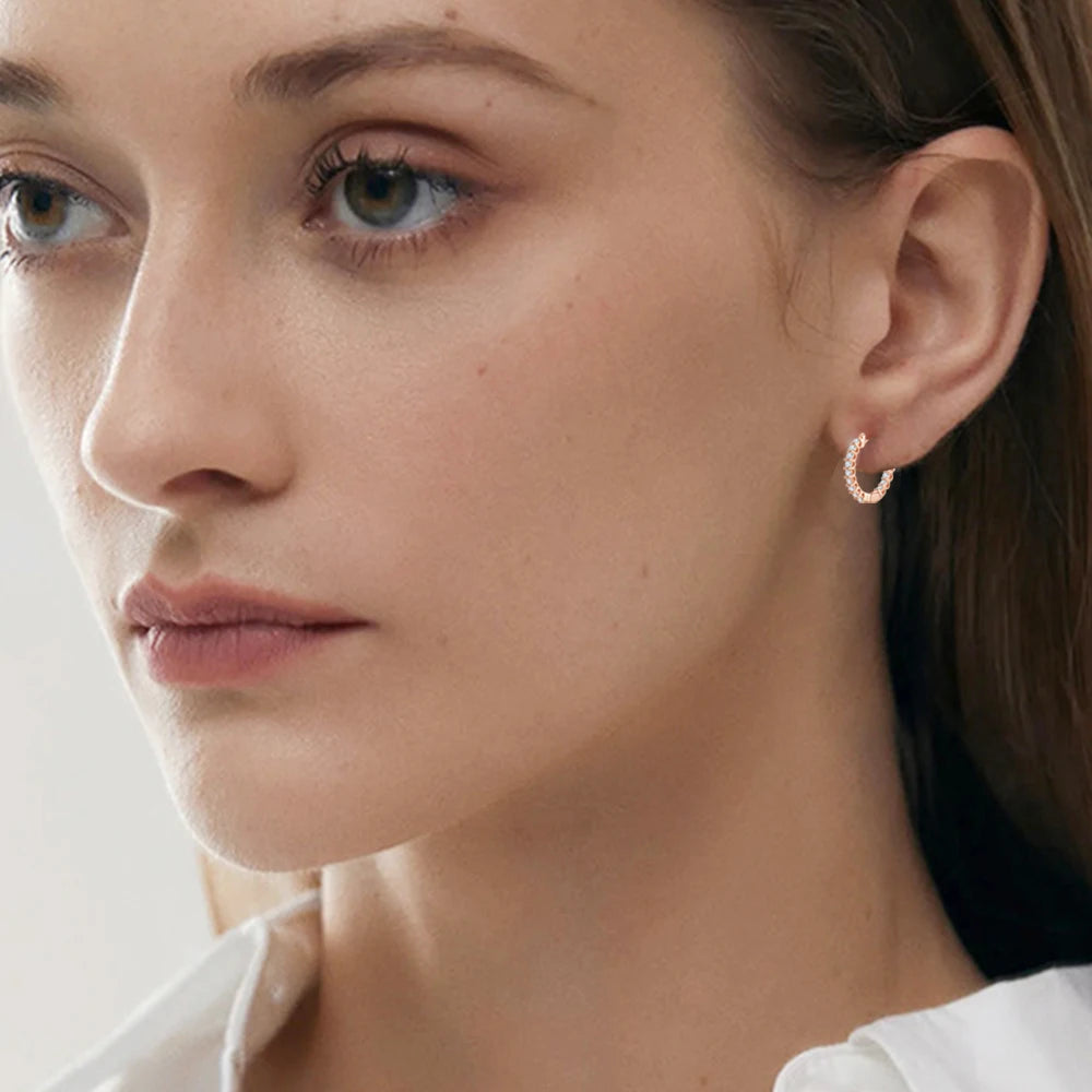 1.5mm Rose Gold Color Moissanite Hoop Earrings for Women 925 Sterling Silver Plated 18k Hypoallergenic Earrings GRA