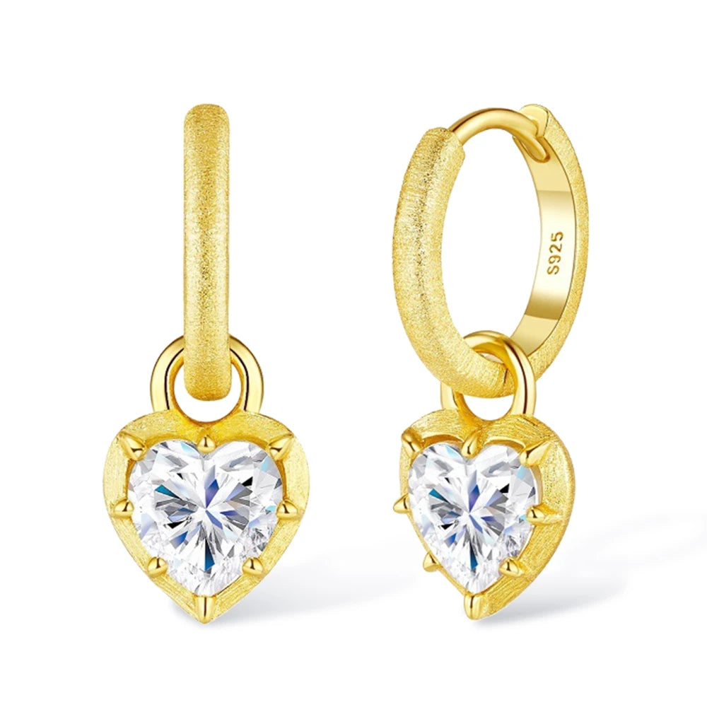 1CT Heart Cut Moissanite Drop Earrings for Women Brushed Frosted S925 Sterling Silver Plated 18k Earring Wedding Party Jewelry