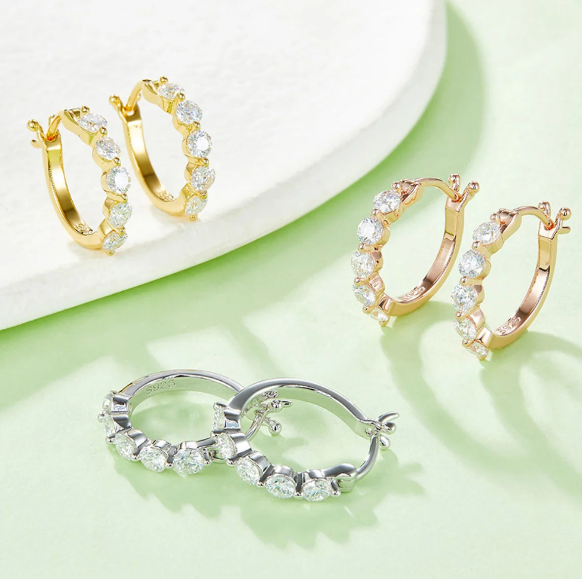 All Moissanite Hoop Earrings for Women Sparkling Classic Wedding Lab Diamond Earring 925 Silver Plated 18K 3mm Rose Gold Color