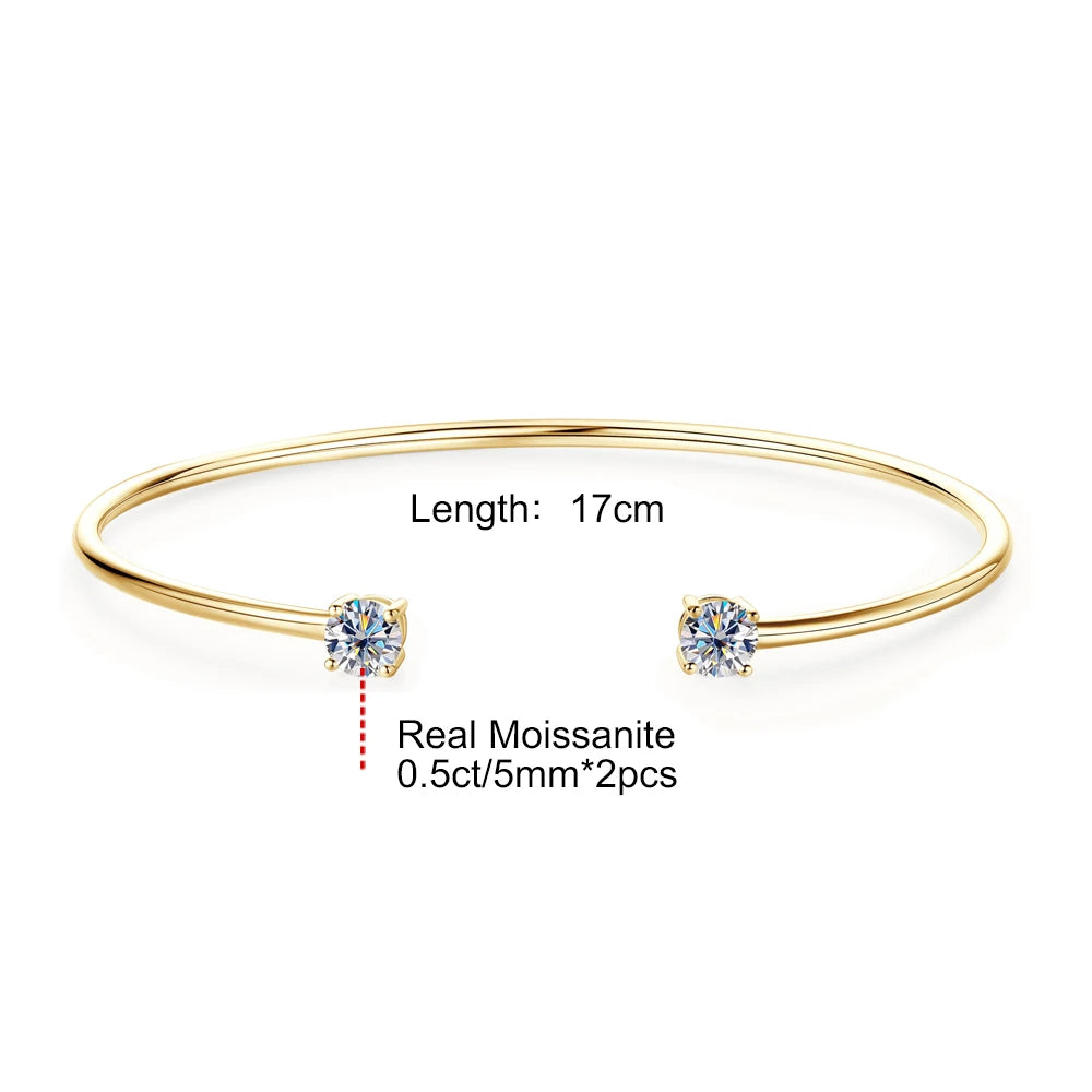 Moissanite Bangle Bracelet 18K Gold Plated 925 Sterling 0.5CT Silver Classic Bangle Bezel Set Diamond Bracelet for Women Gifts