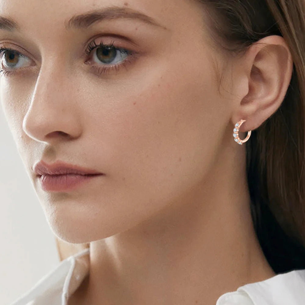 All Moissanite Hoop Earrings for Women Sparkling Classic Wedding Lab Diamond Earring 925 Silver Plated 18K 3mm Rose Gold Color