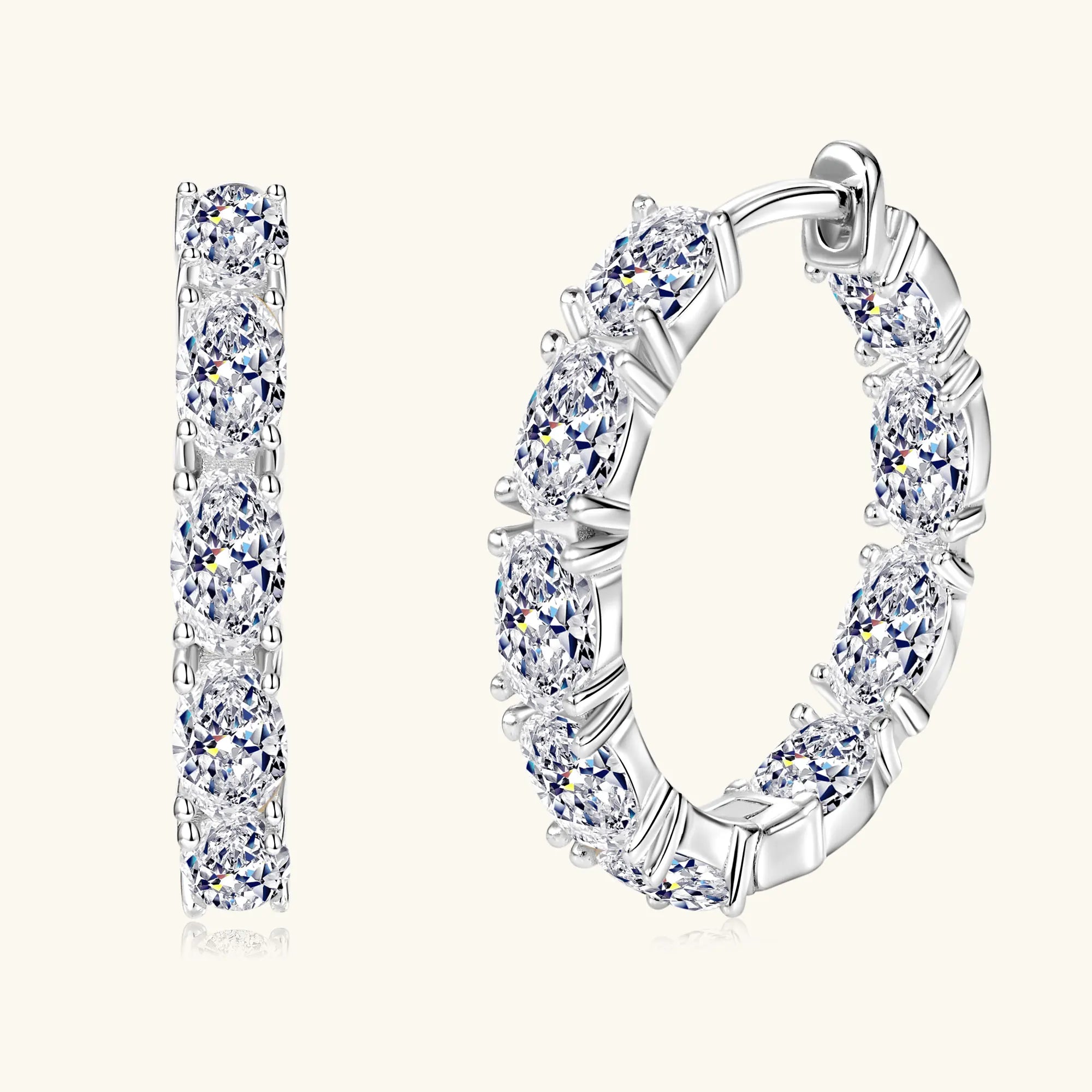 Oval Cut Moissanite Hoop Earrings Women Wedding 5.4CT Lab Diamond Classic Earring Pure S925 Silver Plated 18K Hoops