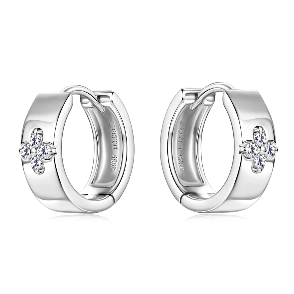 1.5mm Full Moissanite Hoop Earrings for Women Girls  Jewelry Lab Diamond Clover Earring 925 Sterling Silver Jewelry