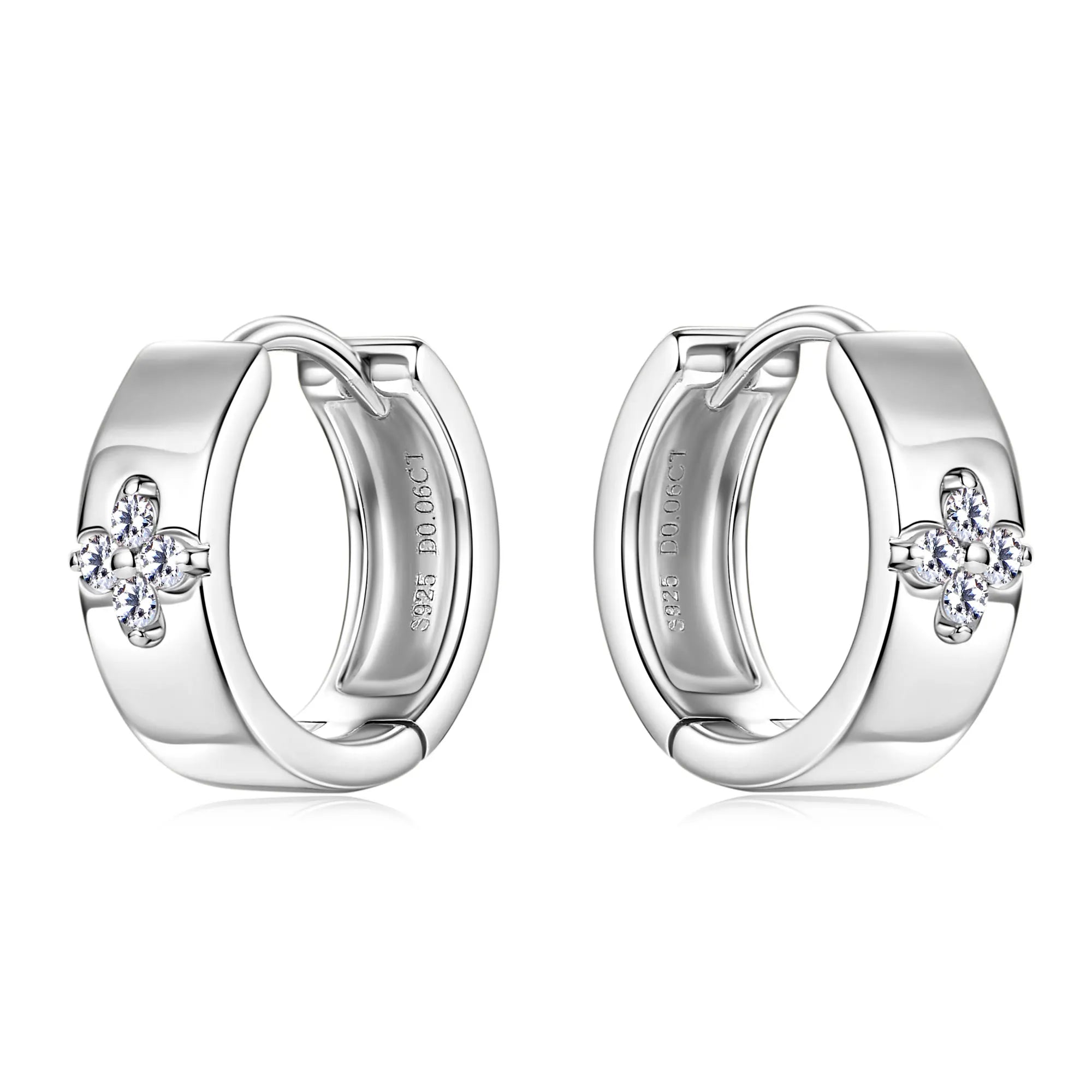 1.5mm Full Moissanite Hoop Earrings for Women Girls  Jewelry Lab Diamond Clover Earring 925 Sterling Silver Jewelry