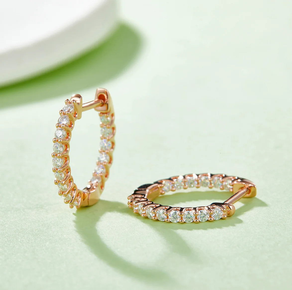 1.5mm Rose Gold Color Moissanite Hoop Earrings for Women 925 Sterling Silver Plated 18k Hypoallergenic Earrings GRA