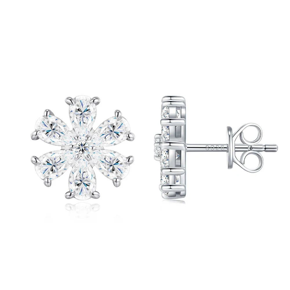 Pear Cut All Moissanite Stud Earrings for Women GRA Certified Flowers Shape Diamond Earrings S925 Silver Jewelry Gift