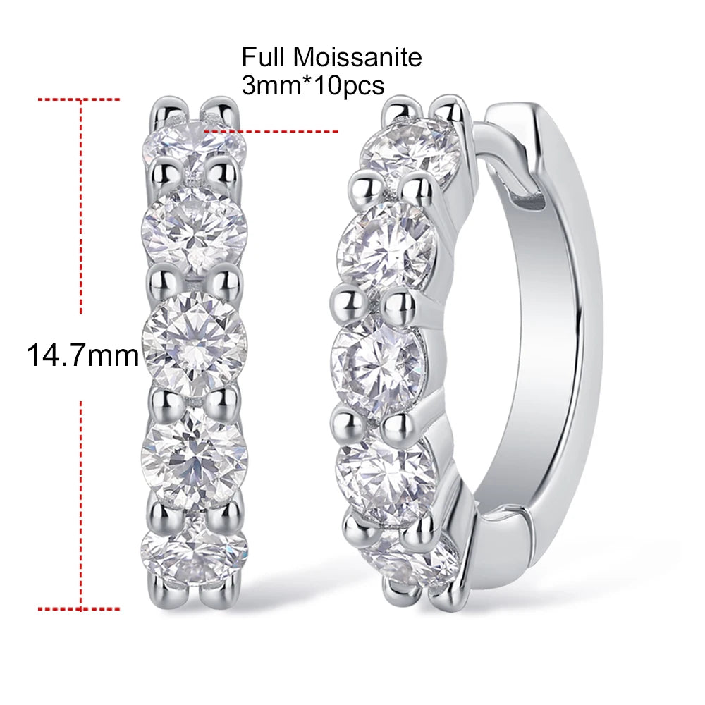 D Color Moissanite Earrings 925 Sterling Sliver Plated White Gold Hoop Earring For Women Classic Wedding Party Jewelry