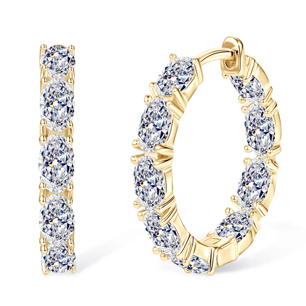 Oval Cut Moissanite Hoop Earrings Women Wedding 5.4CT Lab Diamond Classic Earring Pure S925 Silver Plated 18K Hoops