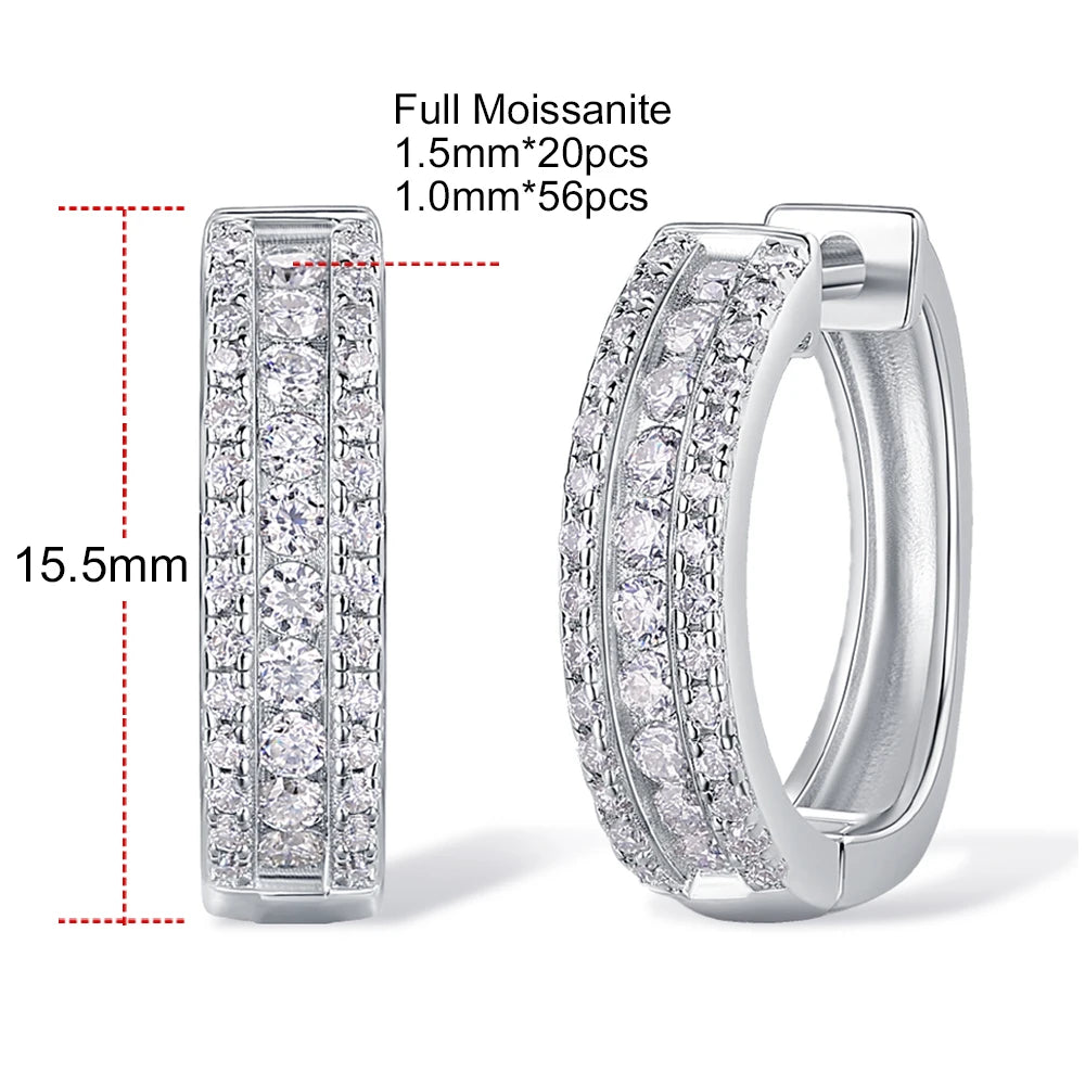 D Color Moissanite Earrings 925 Sterling Sliver Plated White Gold Hoop Earring For Women Classic Wedding Party Jewelry