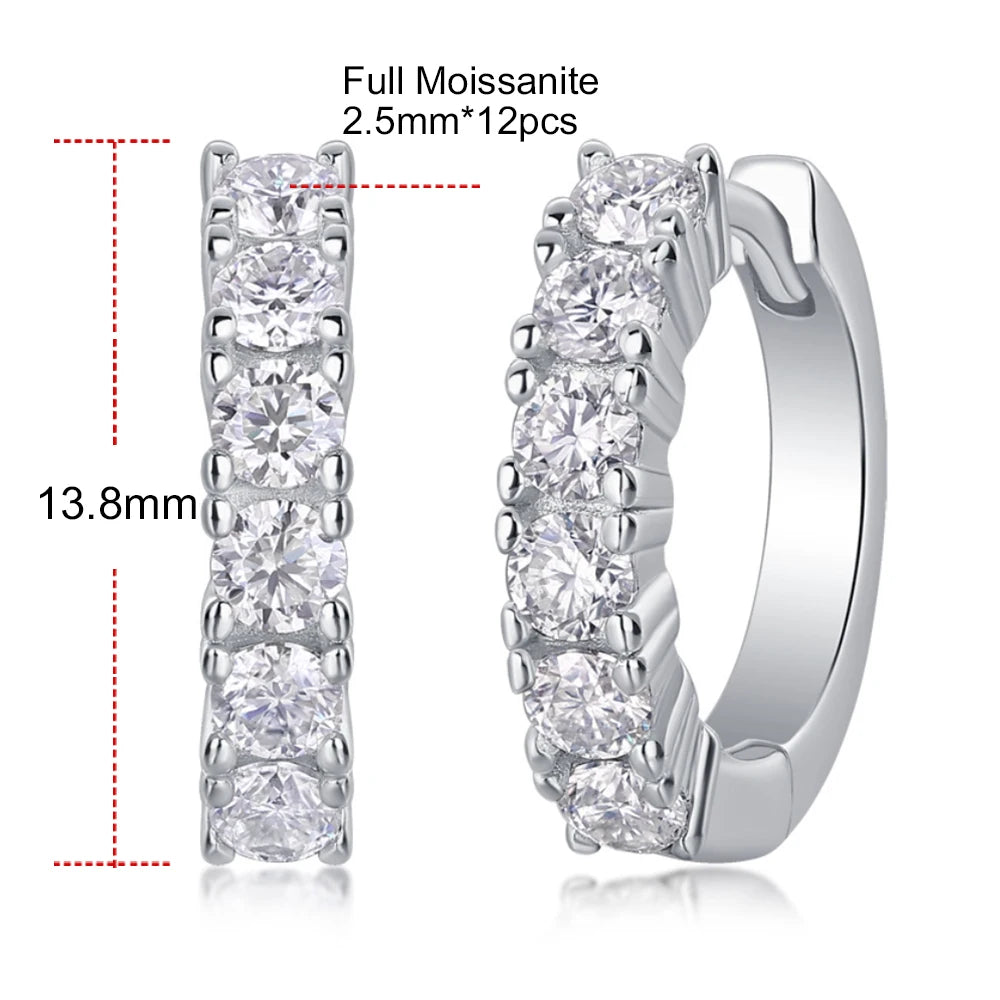 D Color Moissanite Earrings 925 Sterling Sliver Plated White Gold Hoop Earring For Women Classic Wedding Party Jewelry