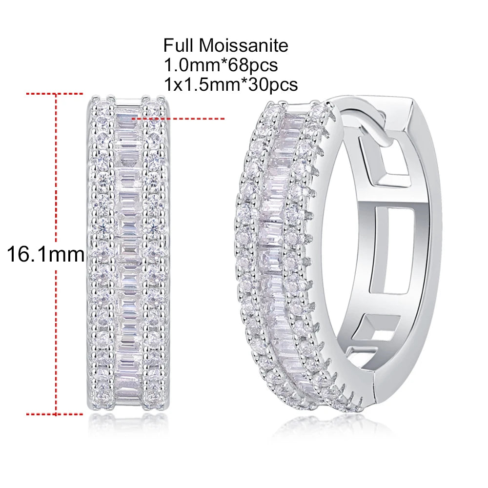 D Color Moissanite Earrings 925 Sterling Sliver Plated White Gold Hoop Earring For Women Classic Wedding Party Jewelry