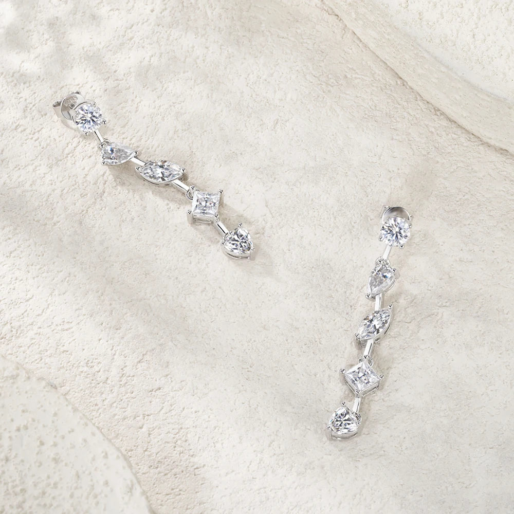 All Moissanite Drop Earrings for Women Pear /Marquise/Heart Cut Diamond 925 Silver Long Tassel Dangle Earring Party Jewelry GRA
